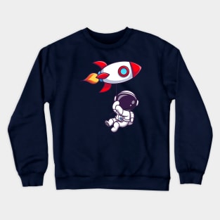 Cute Astronaut Floating With Rocket Balloon Crewneck Sweatshirt